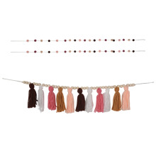 Boho Tassel Garland Tassel Wall Hanging Decor Pastel Tassel Banner with Wood Beads and 2 Pieces Colorful Pom Pom(A)