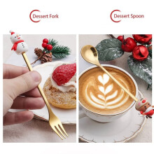 Ensemble Fourchette et Cuillère de Noël 6 Pièces, Vaisselle en Acier Inoxydable, Ensemble Fourchettes et Cuillères à Dessert Café Thé