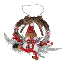 Artificial Christmas Wreath for Front Door Wall Window Farmhouse Home Decoration, Snowman(Small)