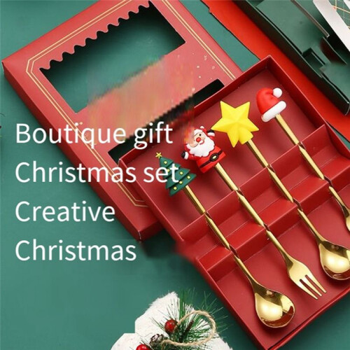 Christmas Set Gift Tableware Spoon & Fork Set Dessert Spoon Fruit Fork Coffee Spoon Tableware Set D 2