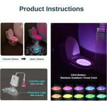 Colorful Toilet Projection Night Light RGB Led Footlights Sensor Magnetic Wall Lamp Rechargeable Body Sensor Night Light