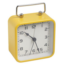 Kleiner Quadratischer Wecker Aus Metall für Den Schreibtisch, Leise Uhr, für Den Schlaf Von Schülern, Leuchtende Quarzuhr, Gelb