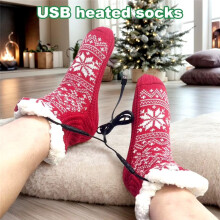 Calcetines de Punto Suaves con Calefacción por USB, Antideslizantes, Mullidos, de Felpa, para el Suelo, para el Hogar, para Interiores y Navidad