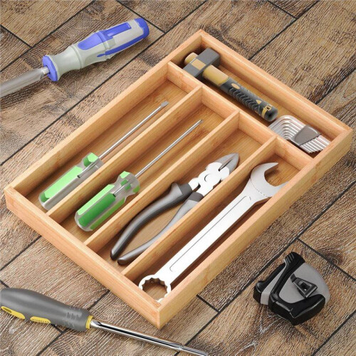 Bamboo and Fork Box, Partition Board Box, Silverware Tray Organizer, Kitchen Organizer for Flatware Cutlery and Silver 1