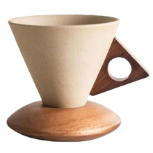 Elegante, Konische Kaffeetasse mit Holzfuß, Vintage-Teetasse Aus Porzellan