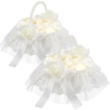 Wedding Flower Girl Basket Set of 2 - Lace Pearl Wedding Basket, Flowers for Romantic Night Party Decoration