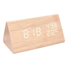 Reloj LED para Estudiantes, de Madera, Sencillo, con Pantalla de Temperatura y Control de Sonido, para Escritorio, Decoración del Hogar, Color Caqui.