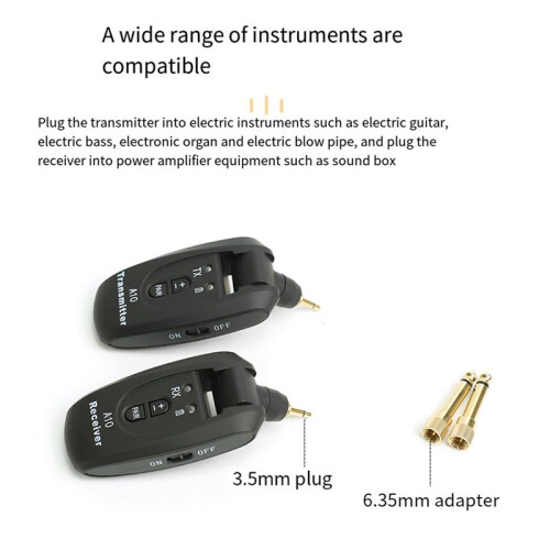 A10 Trådlöst Gitarrsystem Gitarrupptagning Ljudsändarmottagare för Elgitarr Basdelar Gitarrtillbehör