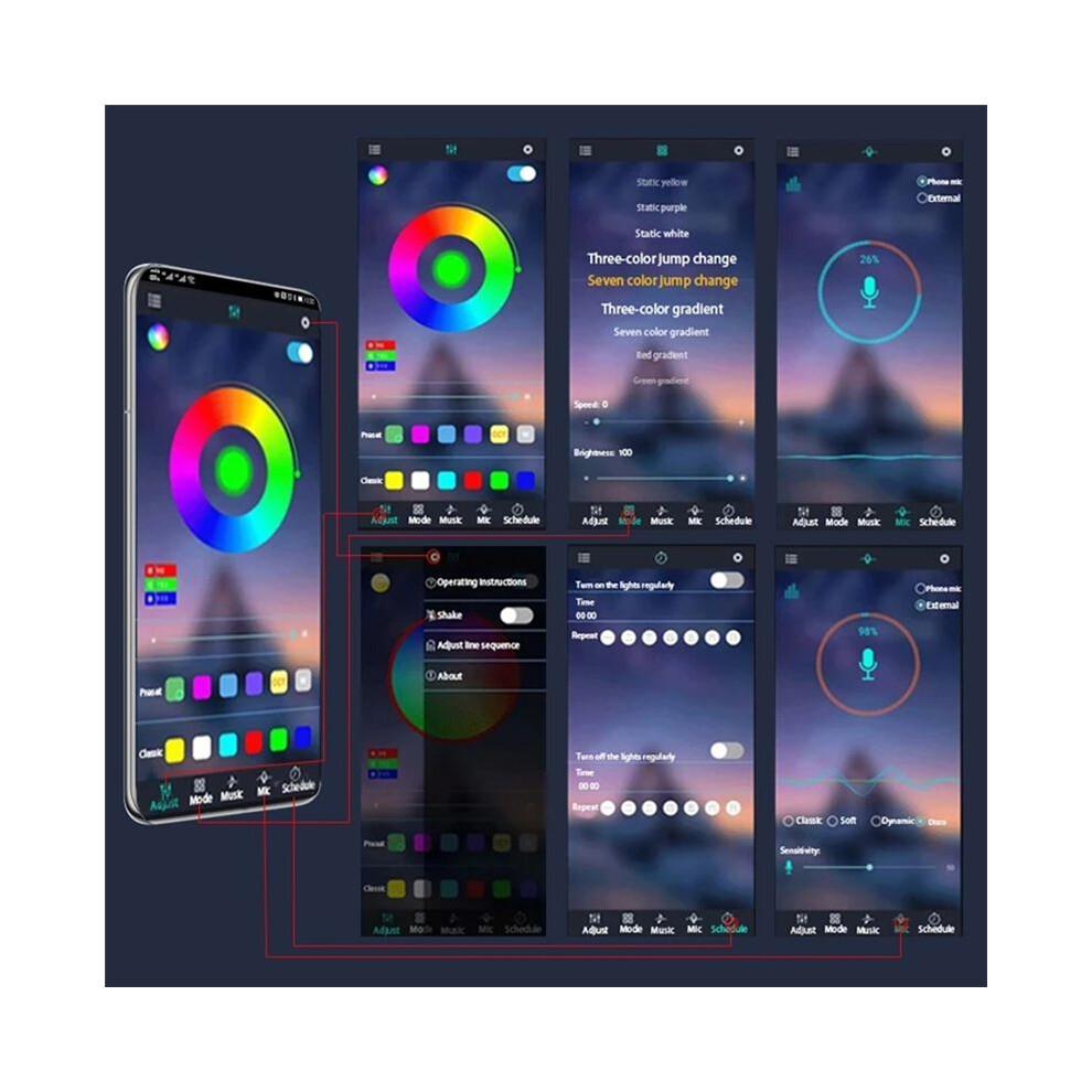 12V Led Multi-Color Atmosphere Sound Control Decorative Neon Lamp For Motorcycle Style: 36Led App Light 4713202030800