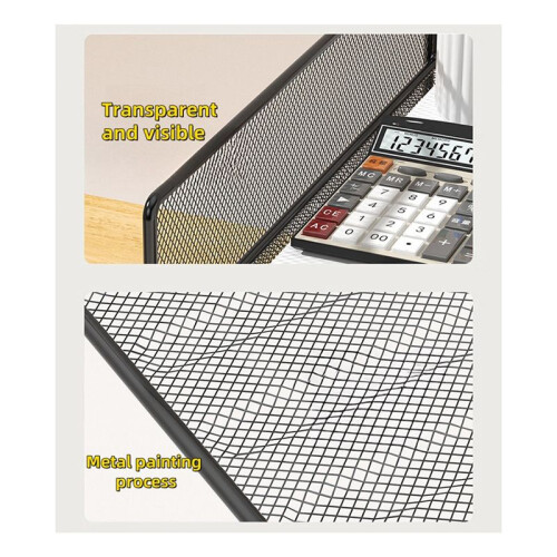 Office File Organizer Metal Mesh Desk Organizer with Three Layer Design Multifunctional File Holder Storage Rack Black 2