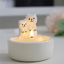 Ceramic Cat Candlestick Cute Grille Cat Aromatherapy Candlestick Living Room Desktop Decoration Birthday Gift Ornament
