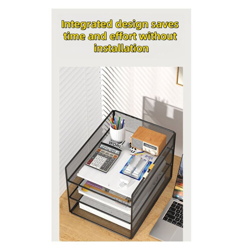 Office File Organizer Metal Mesh Desk Organizer with Three Layer Design Multifunctional File Holder Storage Rack Black 1