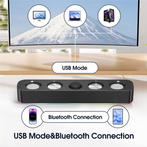 USB-Computerluidspreker, Bekabelde USB -Computersoundbar met RGB-Licht voor Pc-Laptopcomputergaming