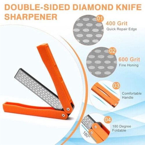 2 Double-Sided Diamond Knife Sharpener/1 Retractable Diamond Sharpening Rod,Blade Sharpener Stone Pocket Knife Sharpener 1
