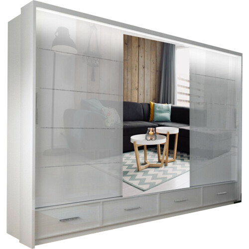 (White, 255cm) Sasilaya High Gloss 2 or 3 Sliding Doors Wardrobe 1