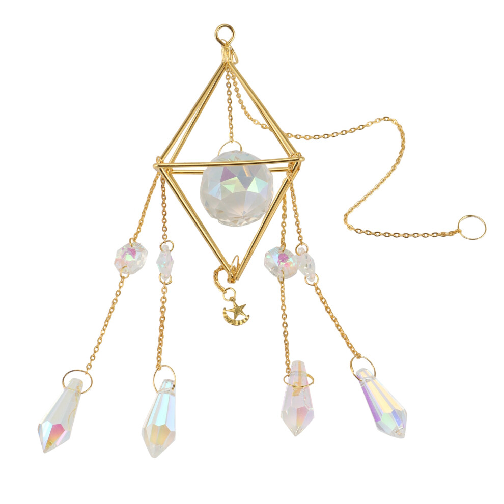 Crystal Sun Catcher, Rainbow Prism, Window Sun Catcher, Plated Celestial Suncatcher, Boho Sun & Moon With Crystals Gold 4714042038230