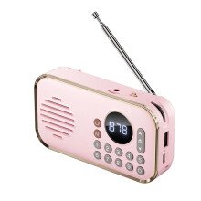Draagbare FM-Radio Oplaadbare Kleine Draadloze -Luidspreker Surround Stereogeluid USB Vintage Radio'S Roze