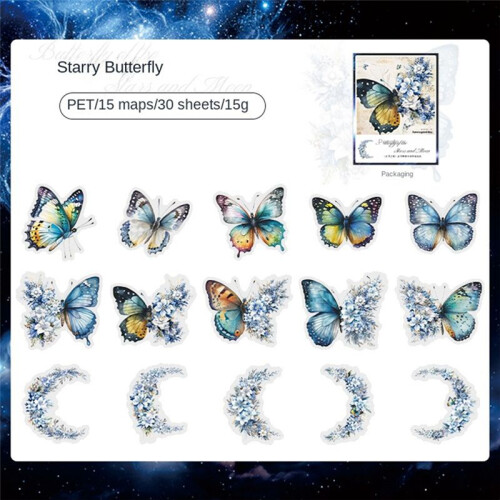 Retro Notebook Decoration Material Stickers DIY Decorative Sticker for Notebook Labels, Starry Butterfly 2