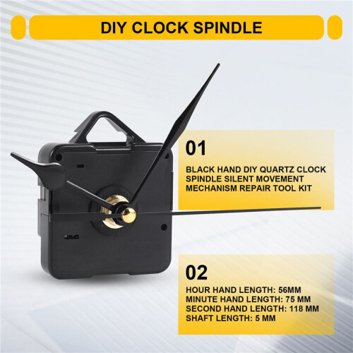 Black Hand DIY Quartz Clock Spindle Silent Movement Mechanism Repair Tool Kit 1