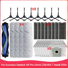 Conjunto de Saco de Pó e Filtro de Escova Lateral de Rolo Principal para Deebot X8 Pro Omni /DEX56 para S1 4 Peças Reposição A