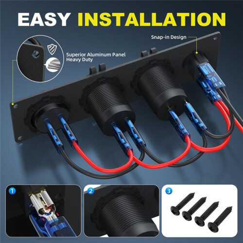 4 in 1 12V USB Panel+LED Voltmete &Dual USB Charger Socket Power&Cigarette Lighter Socket & Toogle  Panel 2