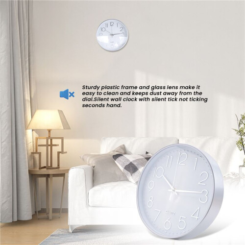 Premium Silver Wall Clock, Wall Decoration, Modern Silent Wall Clock for Home Office Kitchen (25cm, Silver) 1