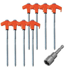8Pcs Screw in Tent Stakes with Hex Socket Heavy Duty Spiral Screw Tent Stakes Pegs Screw for Outdoor Camping Orange