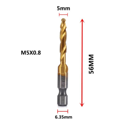 M5x0.8mm Hex Shank Titanium Plated HSS Screw Thread Metric Tap Drill Bits Screw Machine Compound Tap Open Chamfer Tool 2