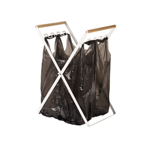 Trash Bag Holder with Wood Handle Portable Kitchen Garbage Sorting Rack Separate Recycling Waste Bin for Camping A 2