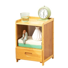 Bamboo Bedside Table with Drawer and Open Shelf, Bohemian Style Wooden Nightstand for Bedroom