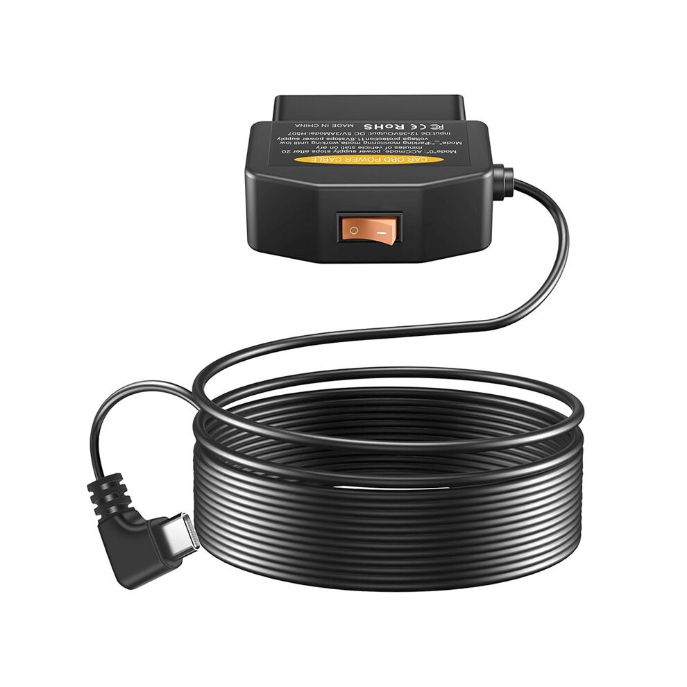 Obd2 Obd Power Cable For Dash Camera, Obd To Type-C Usb Obdii Adapter Hardwire Charger Cable, 12-36V To 5V/3A 6034129089770
