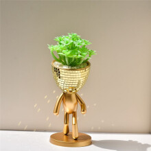 Cute Artificial Succulent Planters, Potted Plastic Fake Succulent Decor, Human Shaped Pots Golden
