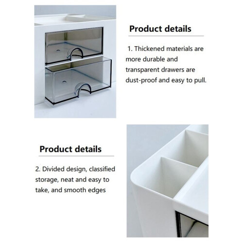 2Pcs +White Simple Transparent Drawer Storage Box Children'S Student Office Desktop Ornaments Pen Holder 1