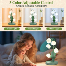 Vintage Flower Table Lamp for Home, 5 Lily of the Valley Bedside Lamps 3 Color Modes Nightstand Lamp for Bedroom US Plug