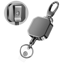 2er-Pack robuste, einziehbare Ausweishalter aus Metall mit Karabinerhaken, Schlüsselanhänger, Gürtelclip und Ausweishalter