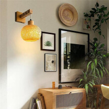 Retro Japanese Style Bamboo Bedside Wall Lamp Restaurant Rattan Lampmine Bedroom Background Wall Lamps