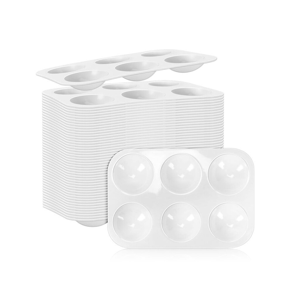 White 50 Pcs Plastic Watercolor Palette, 6 Well Rectangular Paint Palettes, Paint Tray Palettes, Paint Trays For Kid