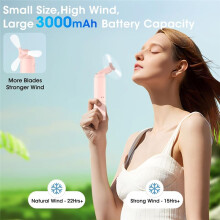 Handheld Fan Portable Rechargeable 3000mAh USB Battery Powered 22+Hrs Runtime Small Hand Held Fan White