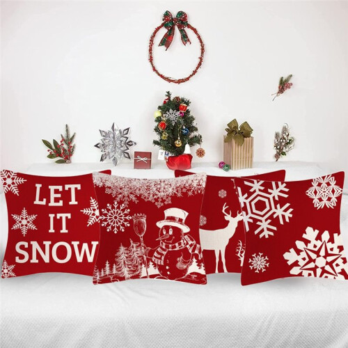 Conjunto de 4 Capas de Almofadas de Natal para Áreas Externas de 18x18 Polegadas, Fronhas Impermeáveis, Decoração de Almofadas de Ano Novo 1