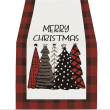 Winter Christmas Table Runner Red and Black Plaid Merry Christmas Trees Table Runner, Kitchen Dining Table