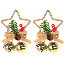Christmas Festival Five-Pointed Star Metal Bell Accessory Pendant DIY Christmas Tree Pendant Bow Bell Gold