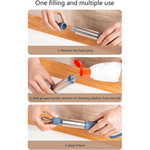 Soap Dispensing Dish Brush with 4 Interchangeable Heads, Leakproof Long Handle and Scraper 2
