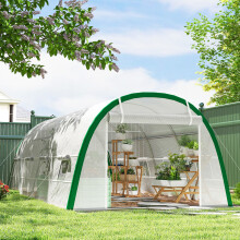 Outsunny Polytunnel Greenhouse Tunnel Warm House Tent with PE Cover, White