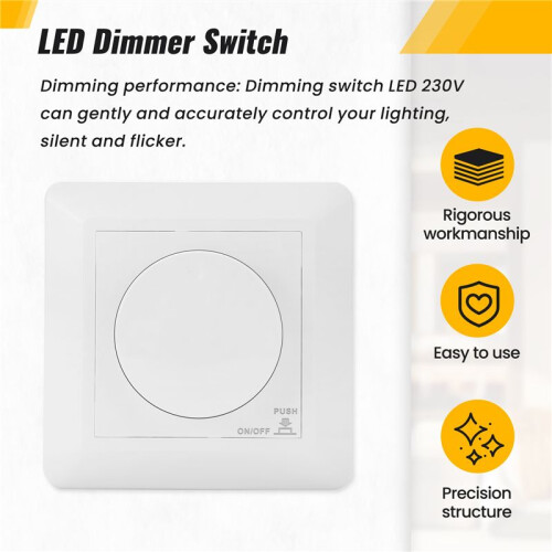 LED Dimmer , Flush-Mounted Dimmer for Dimmable LED and Halogen, 5-300 W Dimmer  LED, Phase Control Dimmer 1