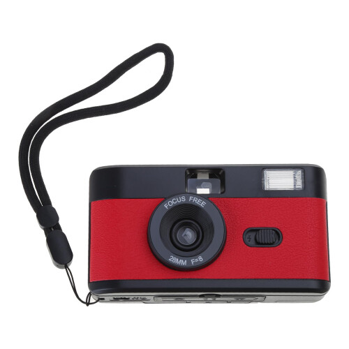 35mm Film Camera with Builtin Flash Retro Focus Reusable Compact Red for Beginners