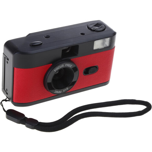 35mm Film Camera with Builtin Flash Retro Focus Reusable Compact Red for Beginners 2
