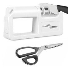 Knife Sharpener, Kitchen Knife Sharpener with Scissors Sharpener, Knife Sharpener Tool for Repairing, Restoring White