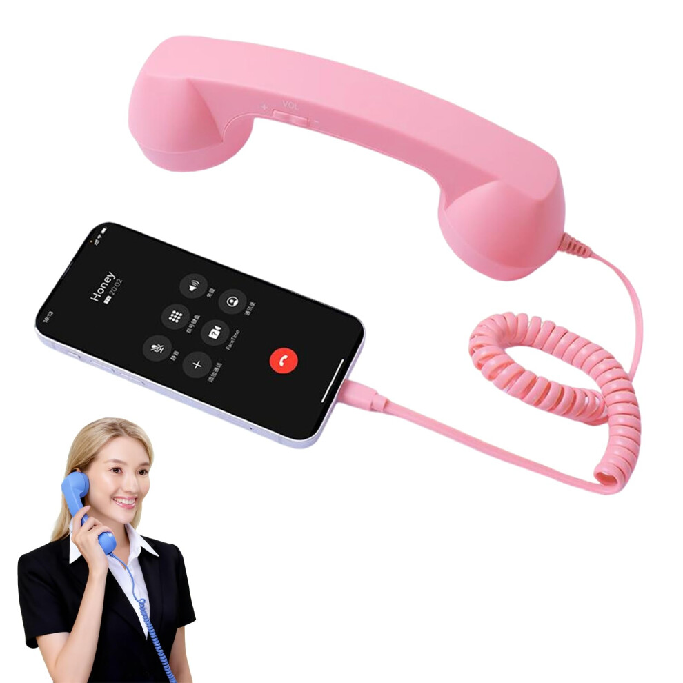 Retro Phone Handset Typec Vintage Telephone Receiver For Mobile Calls And Video Conferences Pink 9771547203506