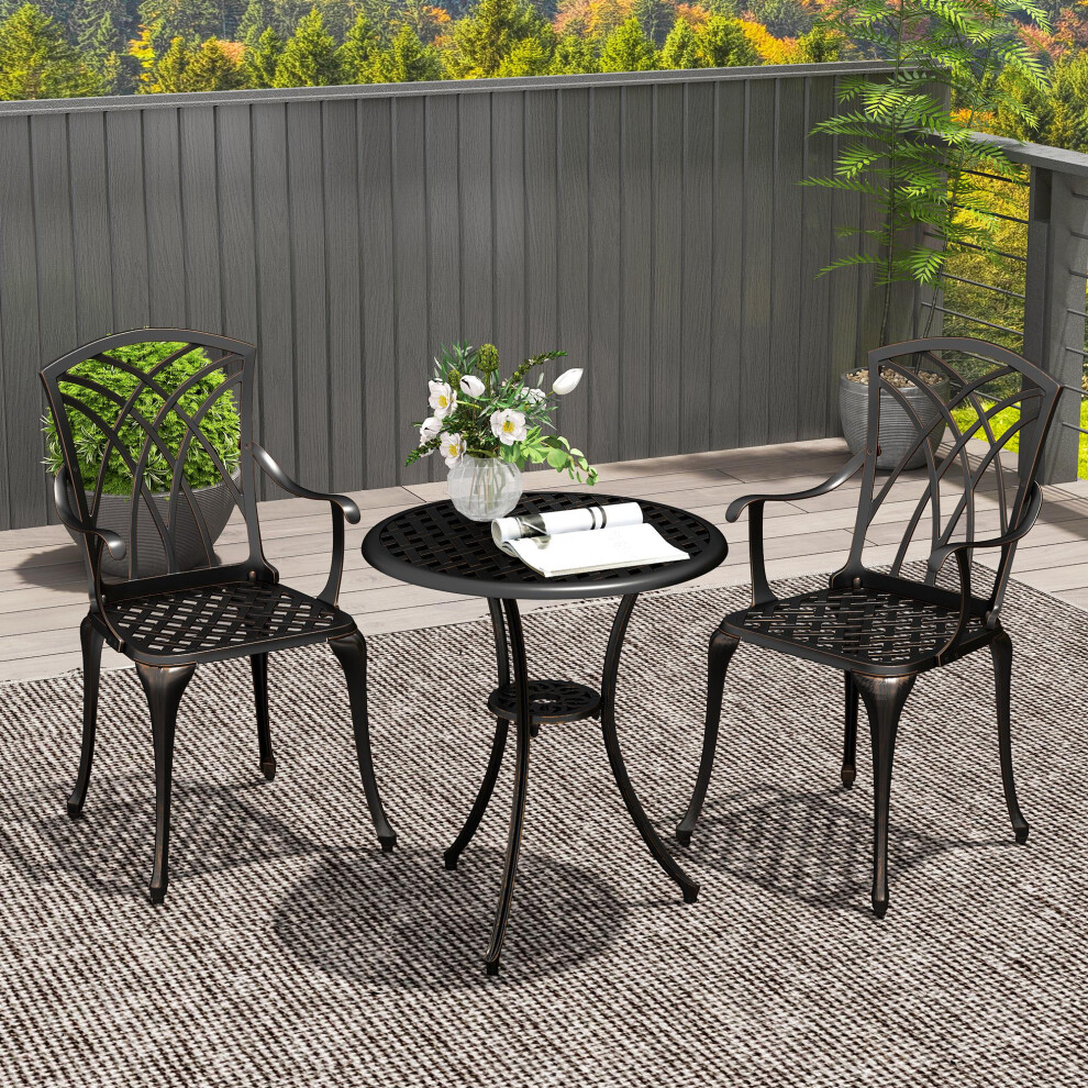 Outsunny 3 Pcs Garden Bistro Set Outdoor Garden Furniture Set W/ Umbrella Hole