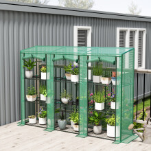 Outsunny 3 Tier Lean-to Mini Greenhouse with PE Cover, Green